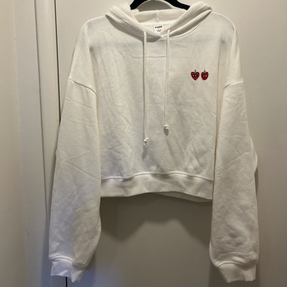 PINK VS Strawberry Embroidery White Hoodie - Picture 1 of 4